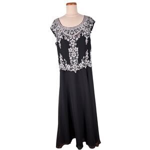 J Kara Black and Silver Embellished Midi Dress